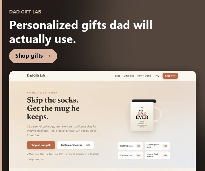 Dad Gift Lab: Personalized mugs, tees and keepsakes for dad.